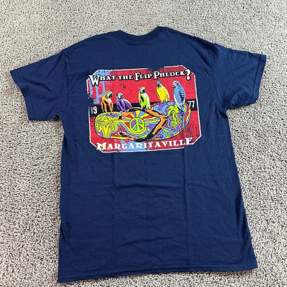 Margaritaville Shirt Mens Medium Blue What The Flip Phlock Trippy Parrot * - Picture 2 of 11
